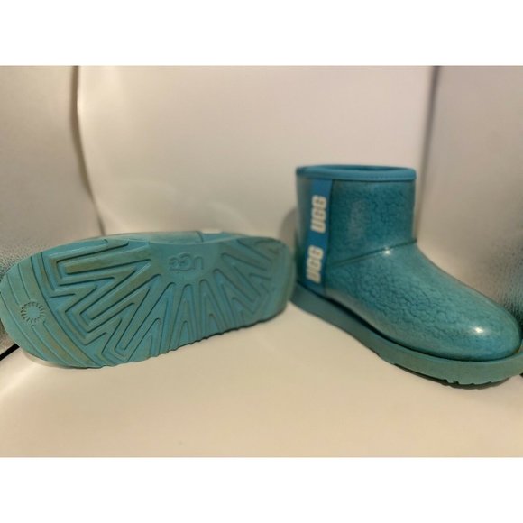 UGG 'Classic Clear Mini' Blue Wool Lined Waterproof See Through Boots Size 2 - Picture 1 of 4